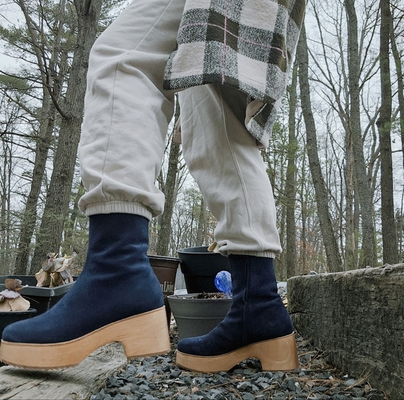 Charlotte Stone Blue Ankle Boots with Tan Sole - Picture 7 of 7
